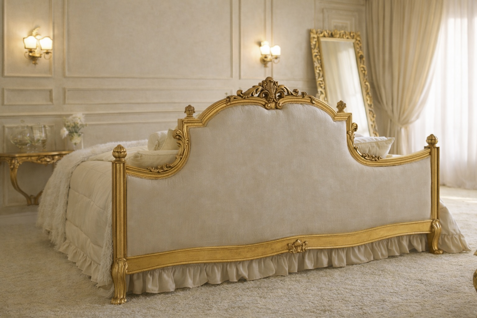 Majestic Crown European Luxury Bed Hand-Carved Solid Wood Frame with Royal Tufted Upholstery - Image 4