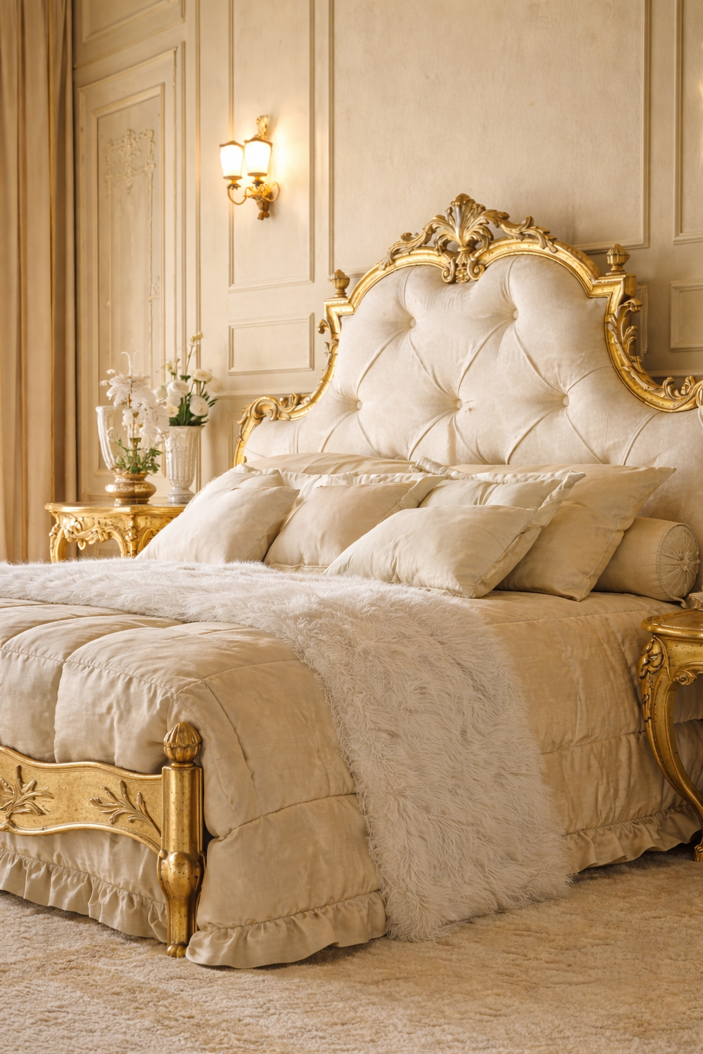 Majestic Crown European Luxury Bed Hand-Carved Solid Wood Frame with Royal Tufted Upholstery - Image 6
