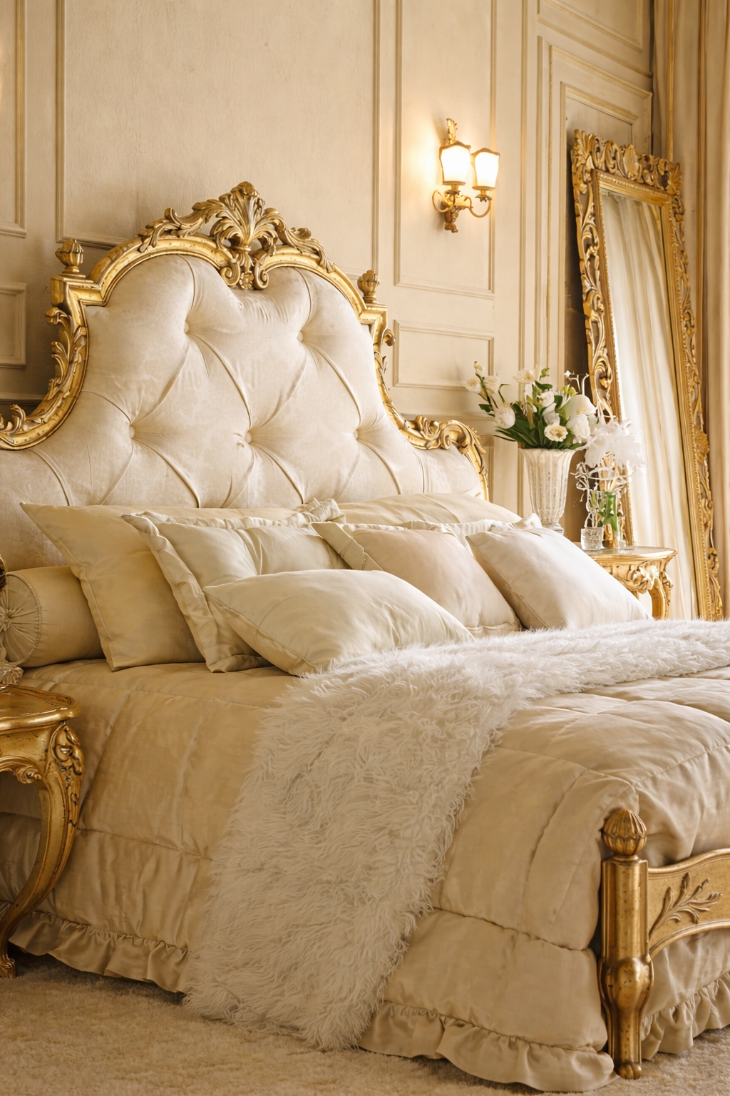 Majestic Crown European Luxury Bed Hand-Carved Solid Wood Frame with Royal Tufted Upholstery - Image 7