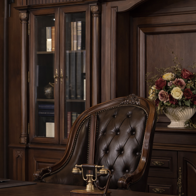 LUXURY HAND-CARVED WOODEN EXECUTIVE OFFICE FURNITURE SET - Image 4
