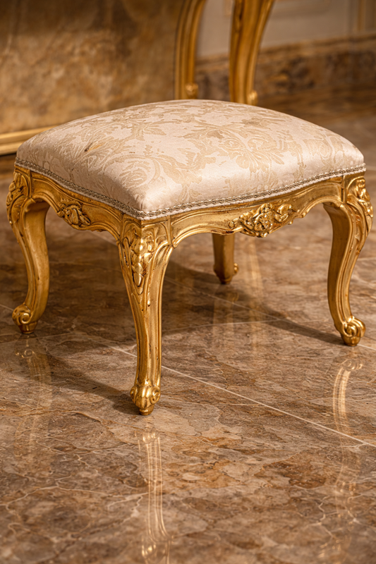 GRAND MAJESTIC EUROPEAN GOLD CARVED DRESSING VANITY WITH MIRROR STOOL - Image 5