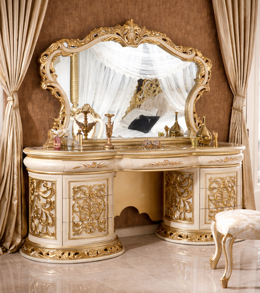 ROYAL HANDCARVED LUXURY DRESSING UNIT WITH ITALIAN GOLD ARTISTRY FOR ELITE GLOBAL INTERIORS WORLDWIDE