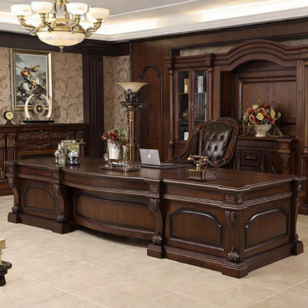 LUXURY HAND-CARVED WOODEN EXECUTIVE OFFICE FURNITURE SET