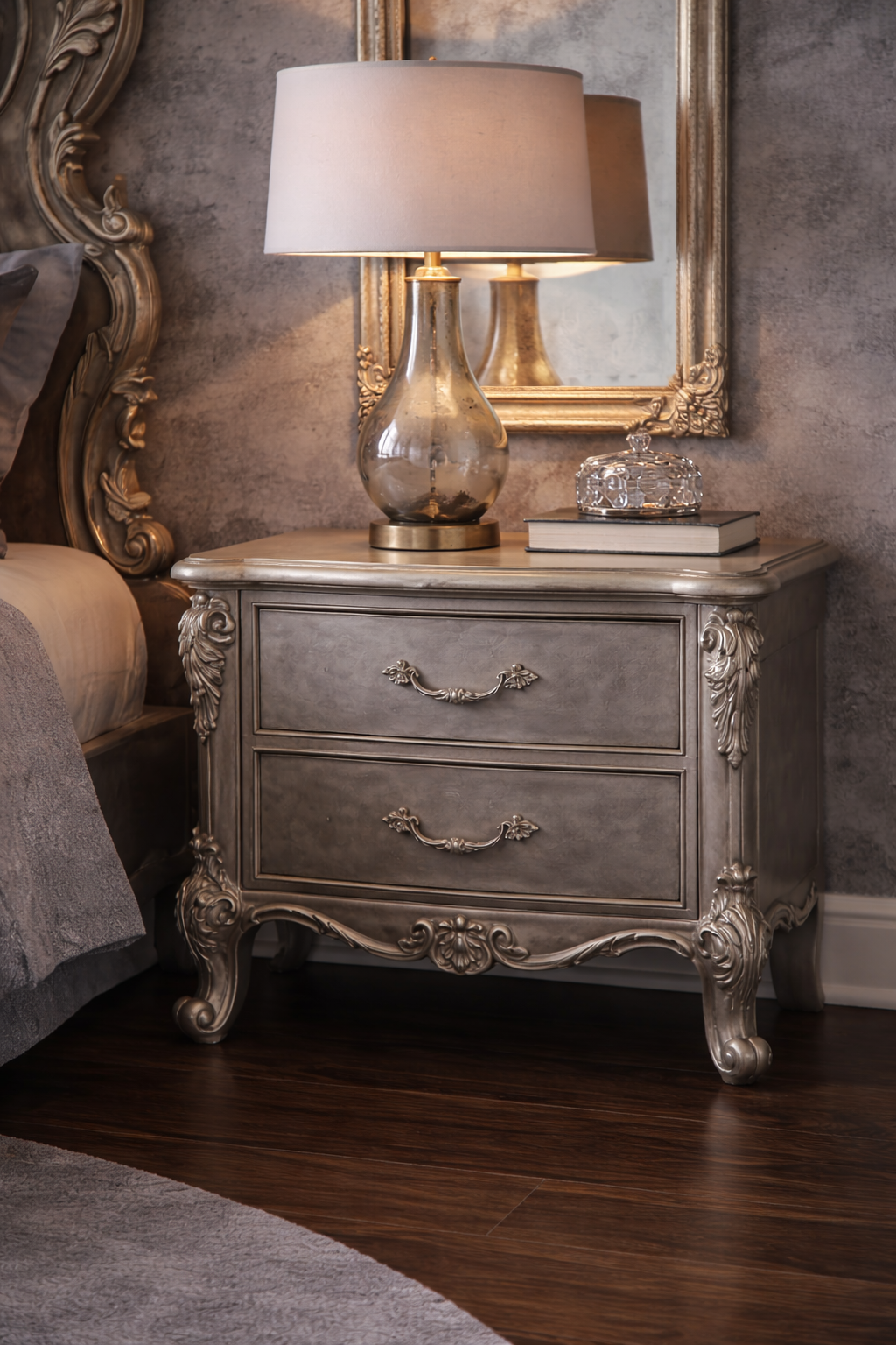 IMPERIAL GREY ROYALE HANDCRAFTED LUXURY BED WITH ROYAL SIDE TABLES INSPIRED BY CLASSIC EUROPEAN ELEGANCE - Image 6