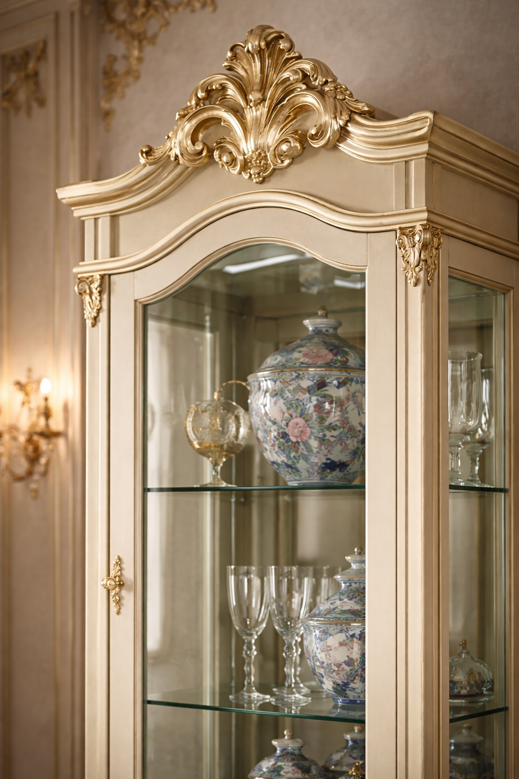 VERSAILLES INSPIRED HANDCARVED GOLD LEAF LUXURY SHOWCASE CABINET AND TELEVISION CONSOLE - Image 6