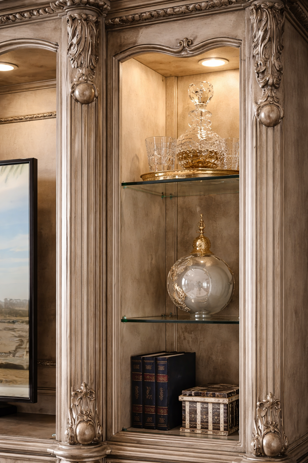MODERN MINIMALIST LUXURY ENTERTAINMENT CONSOLE WITH REFINED HANDCRAFTED DETAILS AND INTEGRATED DISPLAY STORAGE CABINETS DESIGN - Image 5