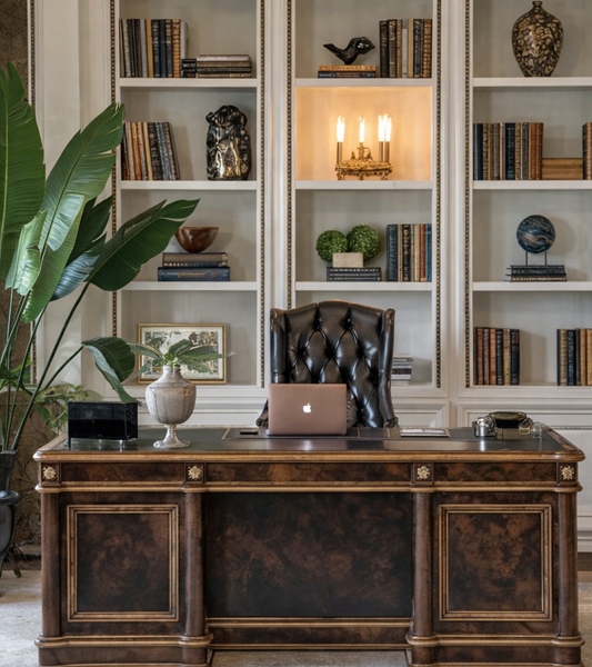LUXURY TRADITIONAL HOME OFFICE FURNITURE COLLECTION WITH ELEGANT WOODEN STORAGE UNITS