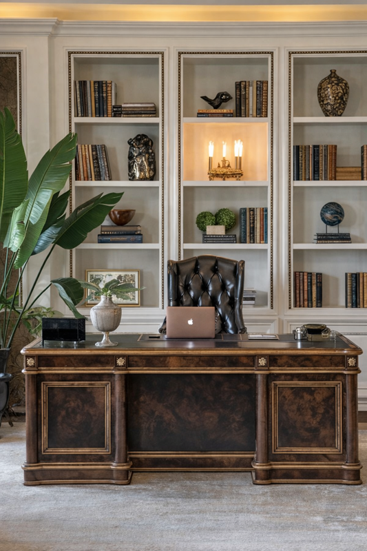 LUXURY TRADITIONAL HOME OFFICE FURNITURE COLLECTION WITH ELEGANT WOODEN STORAGE UNITS