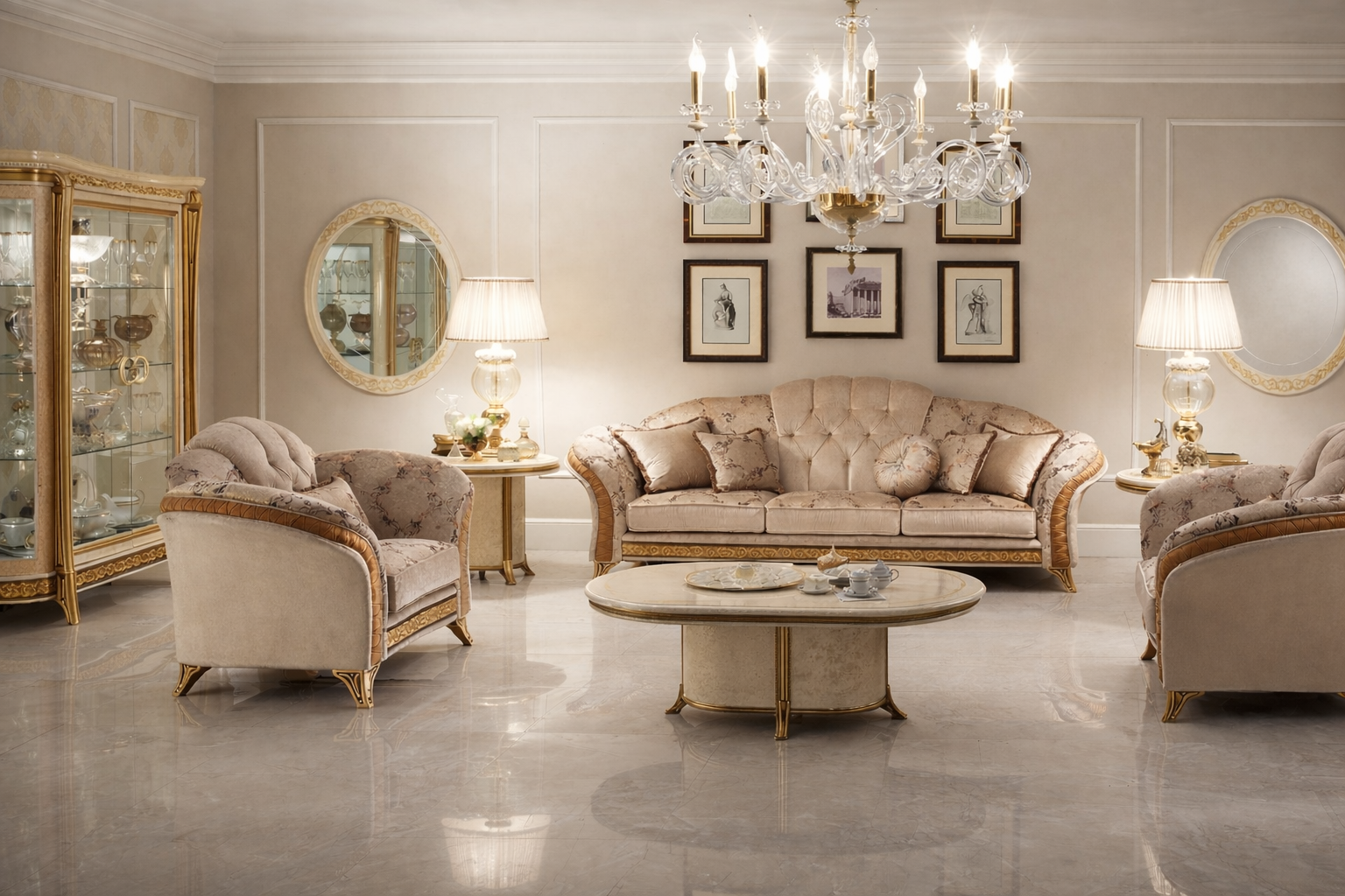 IMPERIAL AURELIUS ROYALE LIVING COLLECTION – HANDCRAFTED ITALIAN-INSPIRED LUXURY SOFA ENSEMBLE WITH MARBLE CENTER TABLE AND ROYAL COMFORT ELEGANCE