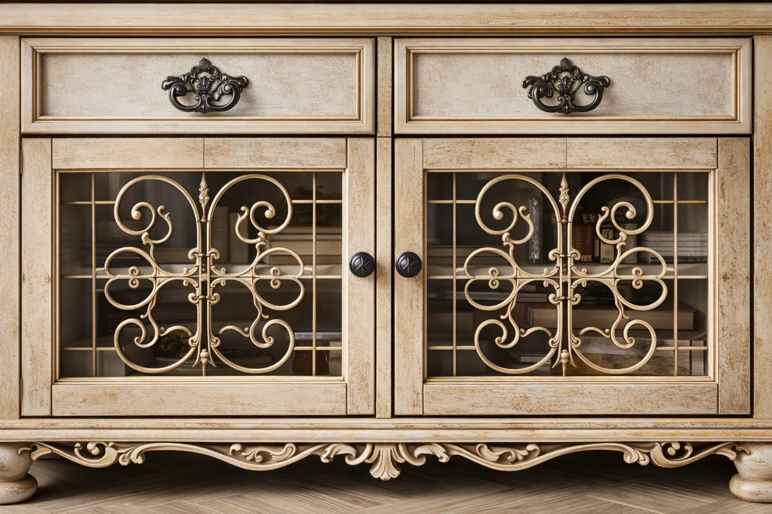 MODERN LUXURY HANDCRAFTED TV UNIT WITH GLASS CABINETS, SOFT GOLD ACCENTS, CLEAN LINES, TIMELESS ELEGANCE - Image 5