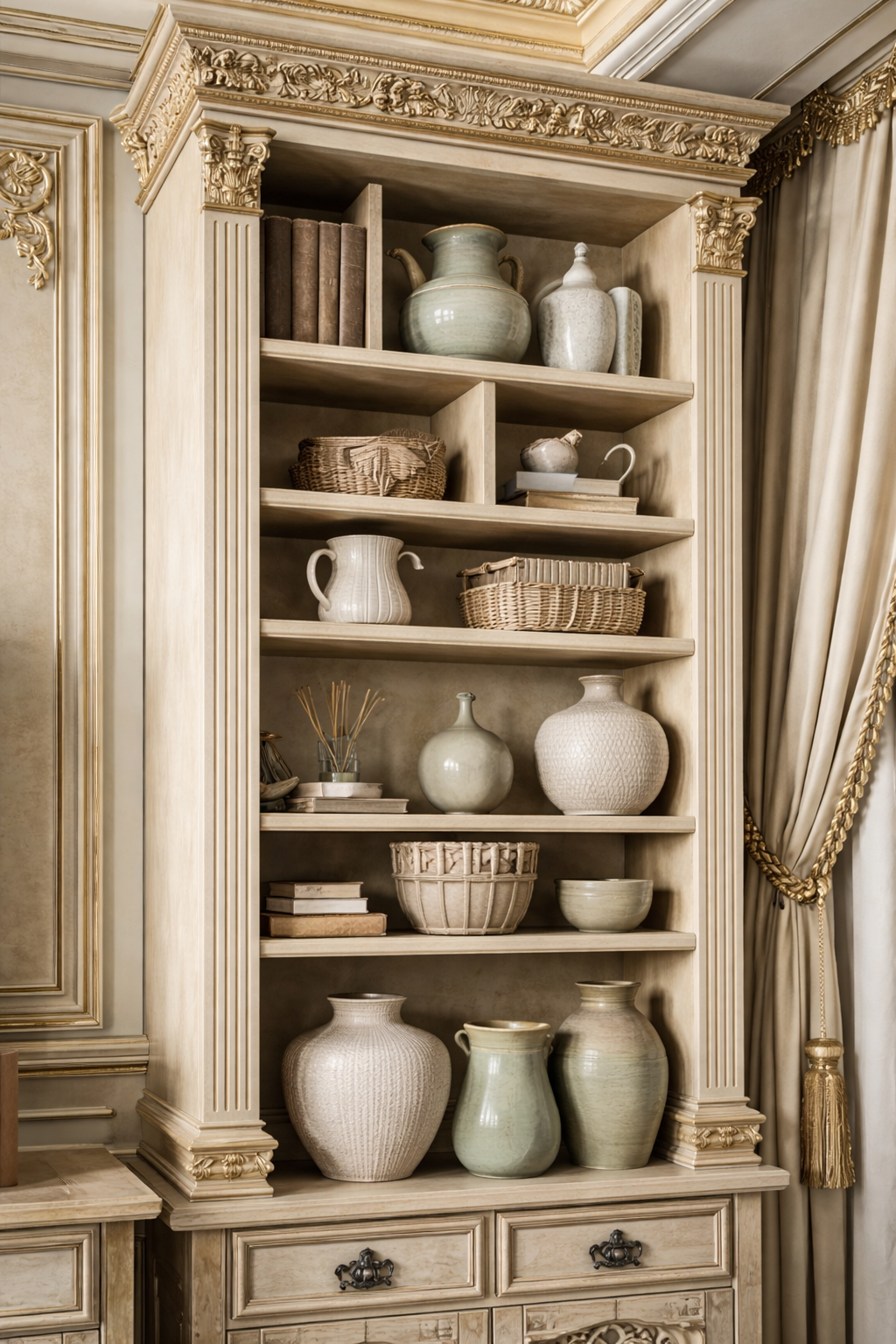 MODERN LUXURY HANDCRAFTED TV UNIT WITH GLASS CABINETS, SOFT GOLD ACCENTS, CLEAN LINES, TIMELESS ELEGANCE - Image 3