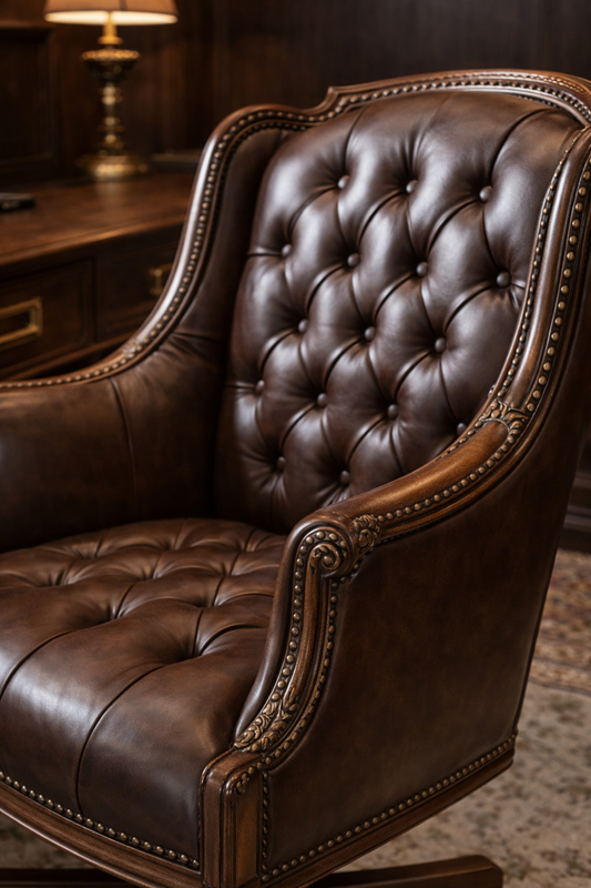 Luxury Classic Wooden Executive Office Desk with Leather Chair & Bookshelf Set - Image 5