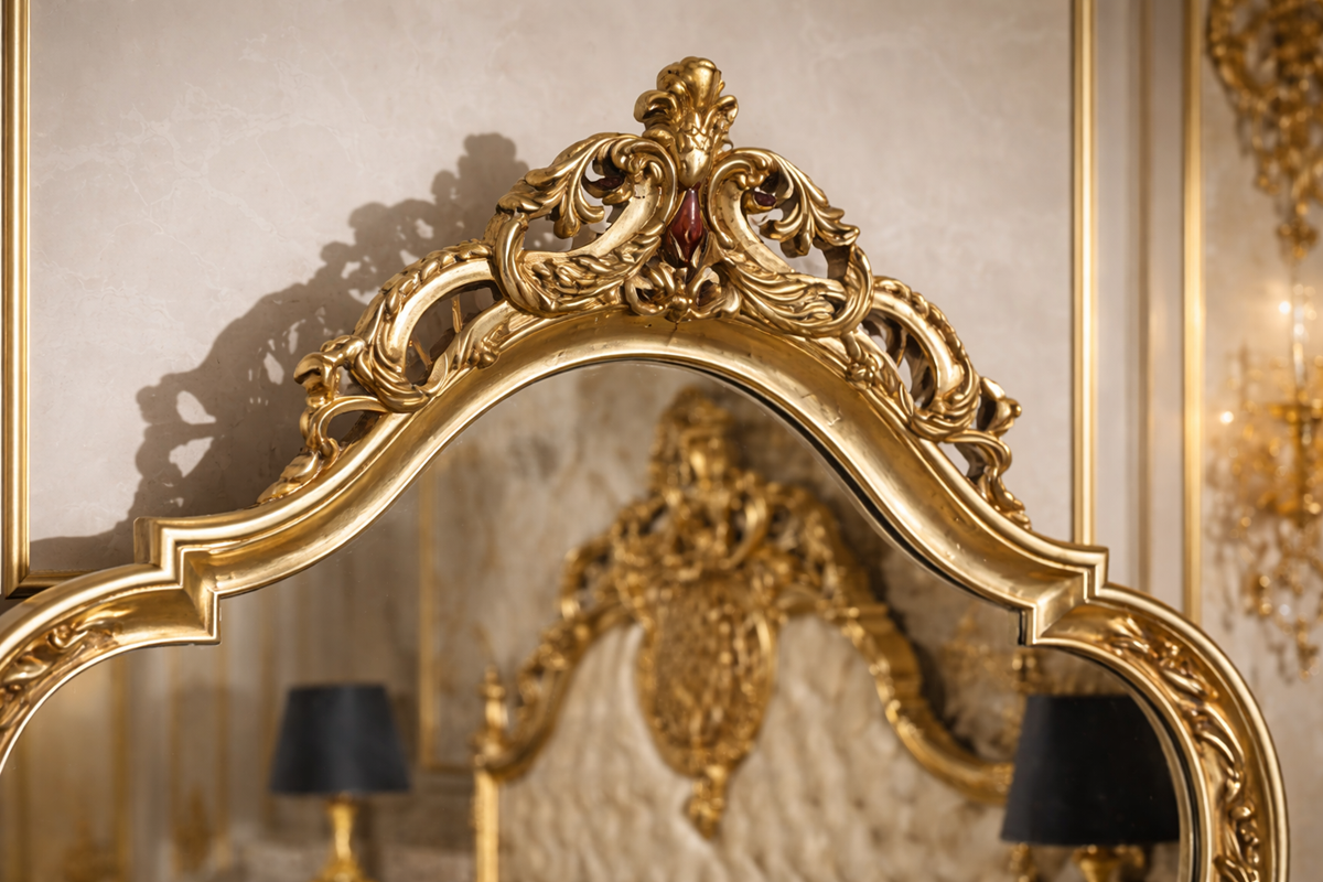 GRAND MAJESTIC EUROPEAN GOLD CARVED DRESSING VANITY WITH MIRROR STOOL - Image 2