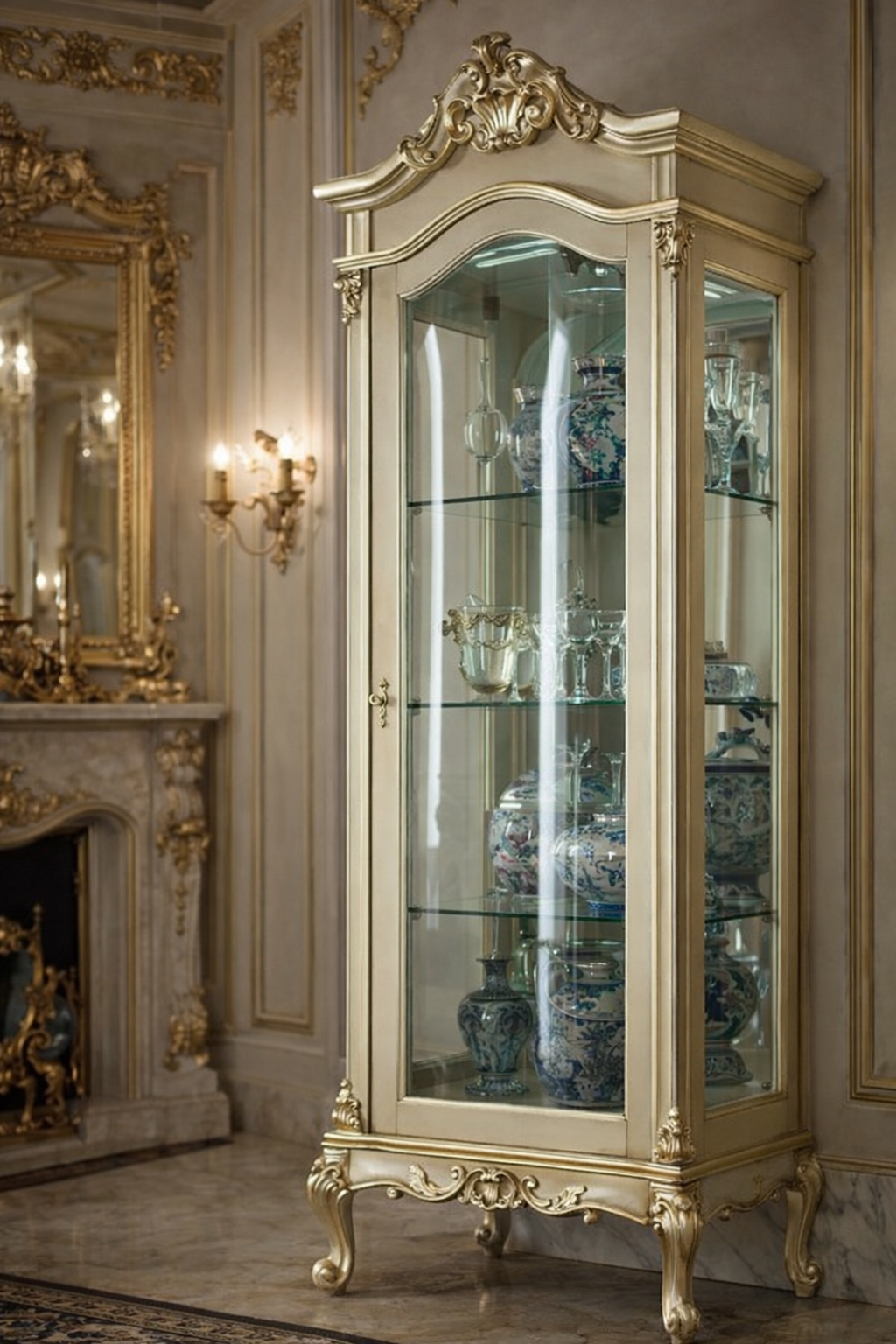 VERSAILLES INSPIRED HANDCARVED GOLD LEAF LUXURY SHOWCASE CABINET AND TELEVISION CONSOLE - Image 4