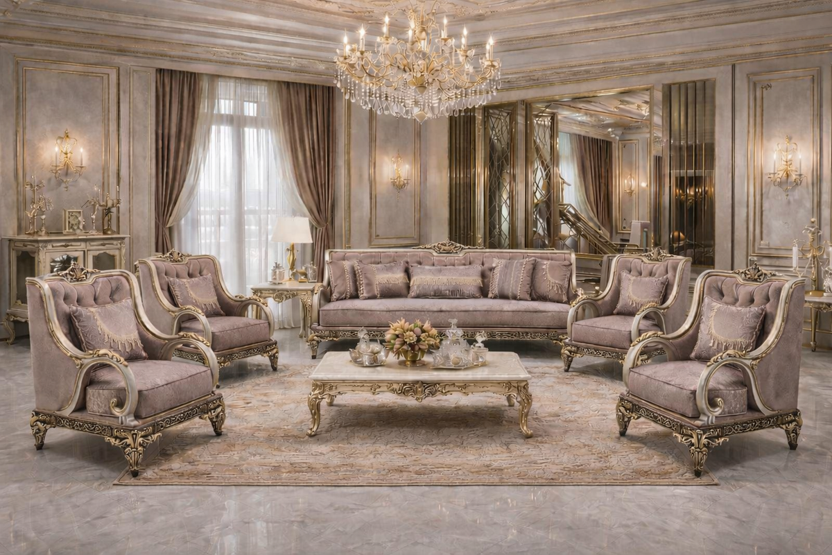 LUXURY HAND CARVED ROYAL CLASSIC EUROPEAN STYLE LIVING ROOM SOFA SET